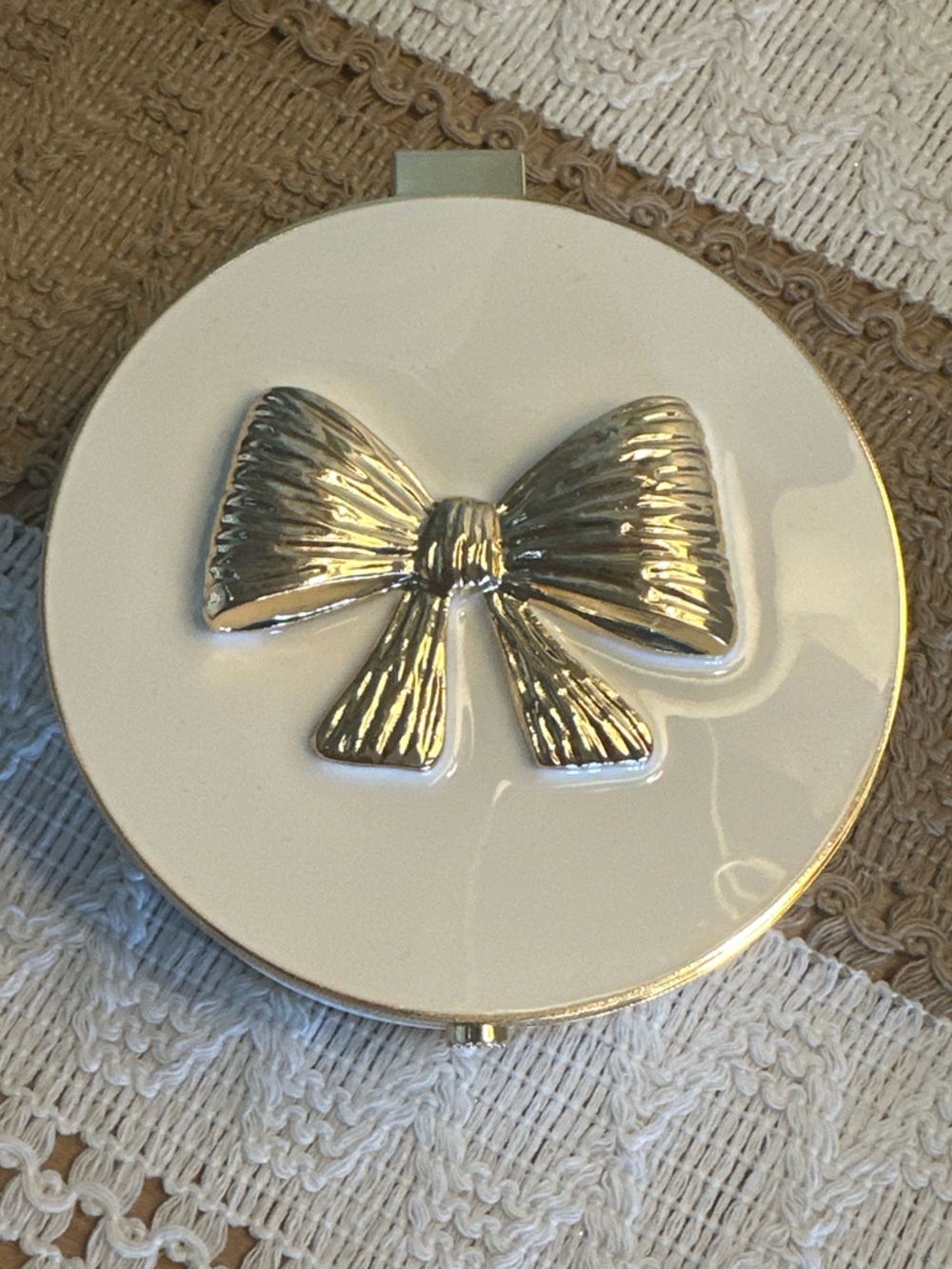 White and Silver Decorative Bow Trinket Box - Home Accents